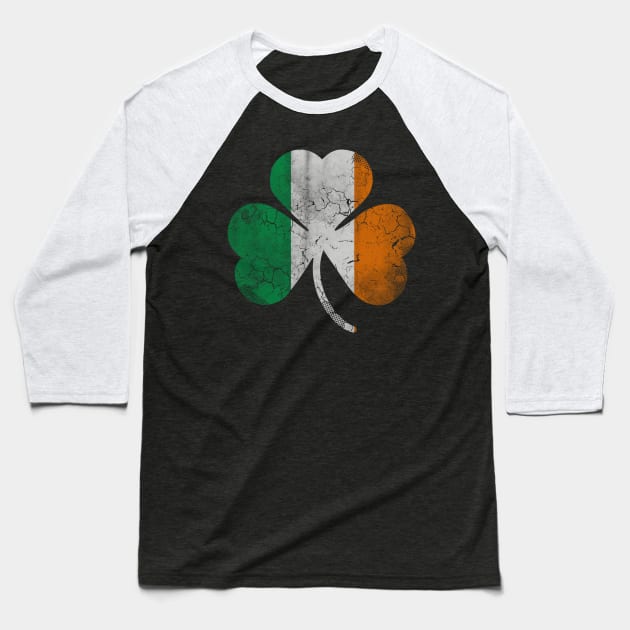 Vintage Flag of Ireland Shamrock Baseball T-Shirt by E